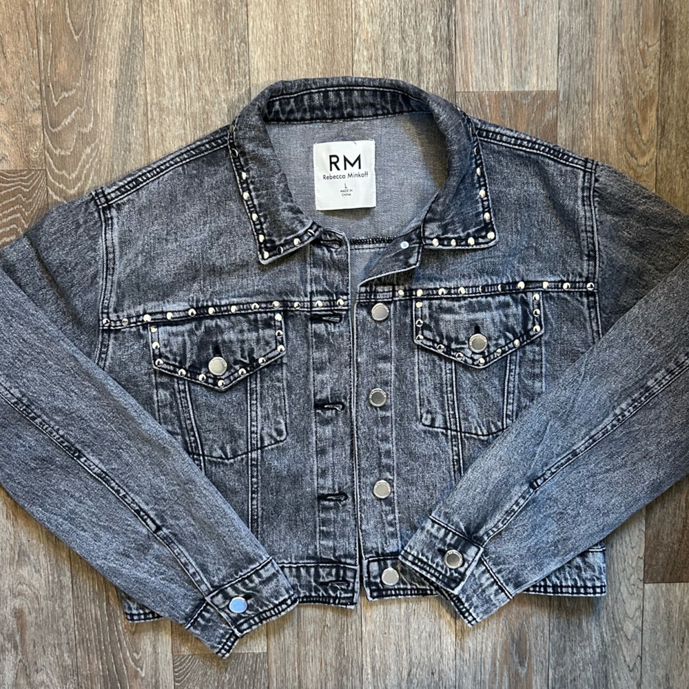 Rebecca Minkoff Studded Light Black Wash Denim Jean Jacket